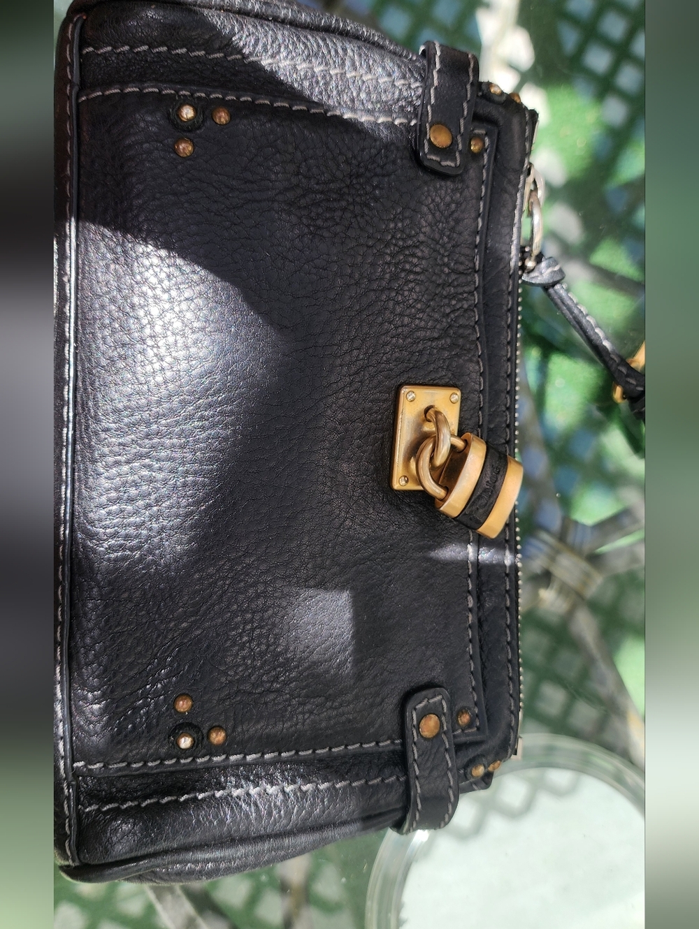 Chloe Black Leather Wristlet with Gold Hardware